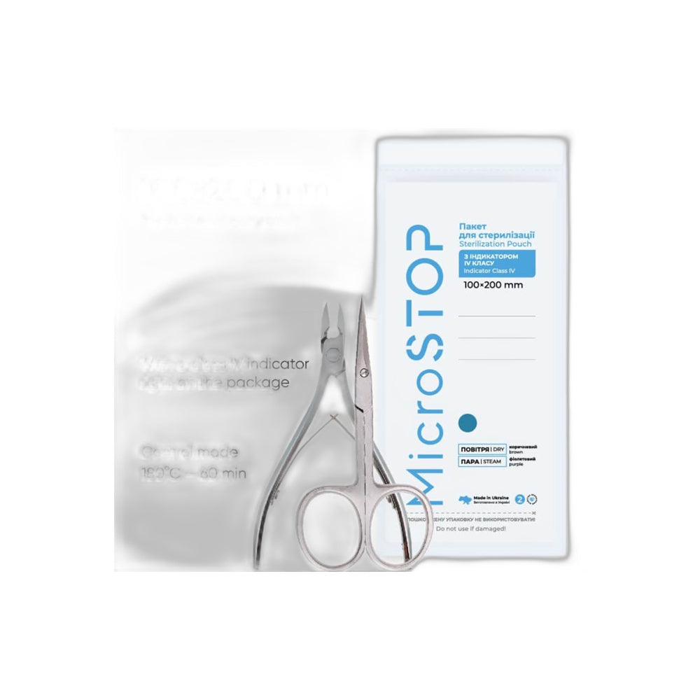 MicroSTOP Professional Sterilization Pouches (100x200mm) – Self-Sealing Kraft Bags with Class IV Indicator (100 pcs)